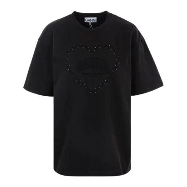 가니 헤비 코튼 드롭 숄더 하트 반소매 티셔츠 (W) Ganni Heavy Cotton Drop Shoulder Heart T-Shirt Phantom T4057-252